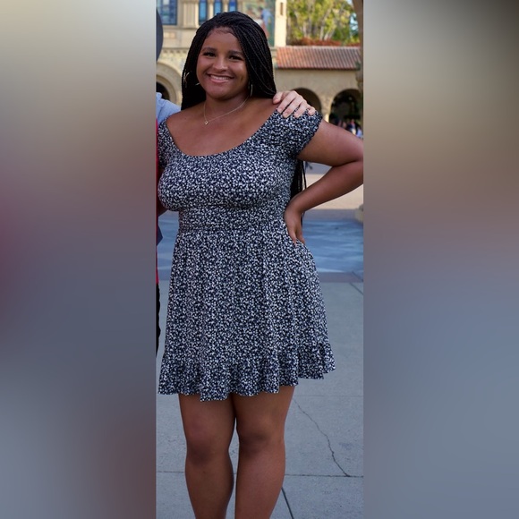 UO Tessie Black Multi Floral Smocked Mini Dress - Picture 6 of 6